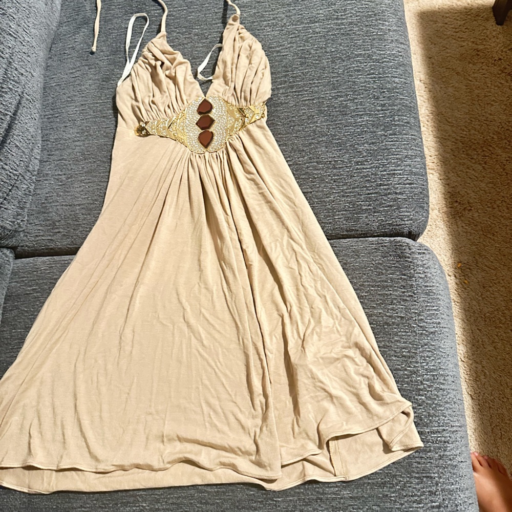 Sky Beige Dress with Gold Details